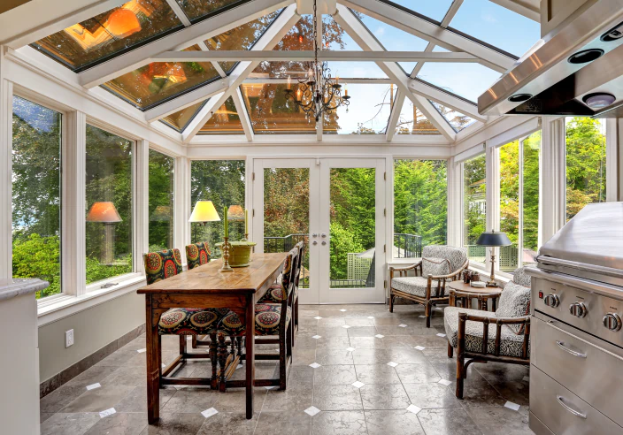 sunroom with transparent vaulted ceiling